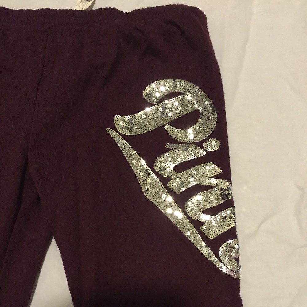 NWT Victoria Secret Pink Sequin Jogger Pants S - Picture 3 of 5